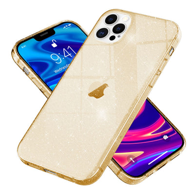 NALIA Glitzerhülle für iPhone 12 Pro Max – Funkelndes Silikon Case – DAZZLIN (Transparent & Stoßfest) – Marke aus Berlin Gold NALIA Transparente Hülle