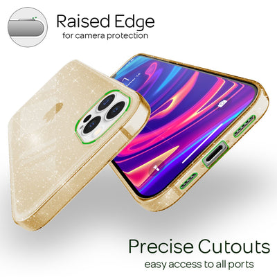 NALIA Glitzerhülle für iPhone 12 Pro Max – Funkelndes Silikon Case – DAZZLIN (Transparent & Stoßfest) – Marke aus Berlin Gold NALIA Transparente Hülle