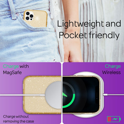 NALIA Glitzerhülle für iPhone 12 Pro Max – Funkelndes Silikon Case – DAZZLIN (Transparent & Stoßfest) – Marke aus Berlin Gold NALIA Transparente Hülle