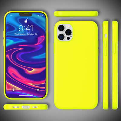 NALIA Neon Silikonhülle für iPhone 12 Pro Max – Soft-Touch & Signal-Neon – NEONSHOCK (Matte Schutzhülle) – Marke aus Berlin Gelb NALIA Protective Hülle