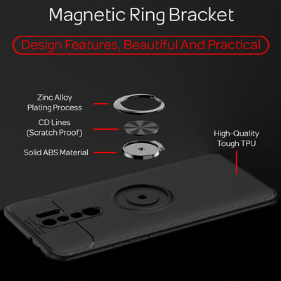 NALIA Ringhülle für Xiaomi Redmi 9 – Ring-Ständer 360° & für Magnet-Halter – GRIP360 (Mattiertes Silikon Case) – Marke aus Berlin Schwarz NALIA Protective Hülle