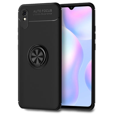 NALIA Ringhülle für Xiaomi Redmi 9A – Ring-Ständer 360° & für Magnet-Halter – GRIP360 (Mattiertes Silikon Case) – Marke aus Berlin Schwarz NALIA Protective Hülle