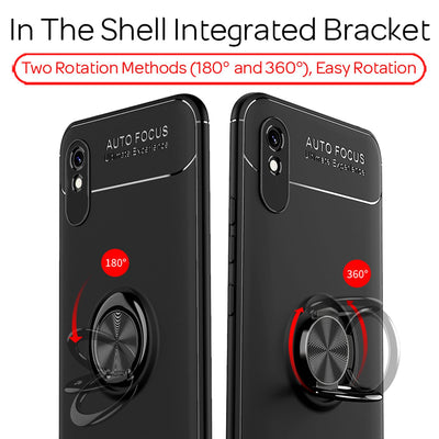 NALIA Ringhülle für Xiaomi Redmi 9A – Ring-Ständer 360° & für Magnet-Halter – GRIP360 (Mattiertes Silikon Case) – Marke aus Berlin Schwarz NALIA Protective Hülle