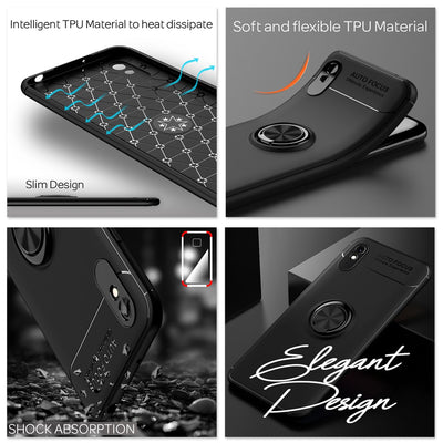 NALIA Ringhülle für Xiaomi Redmi 9A – Ring-Ständer 360° & für Magnet-Halter – GRIP360 (Mattiertes Silikon Case) – Marke aus Berlin Schwarz NALIA Protective Hülle