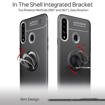 NALIA Ringhülle für Samsung Galaxy A20s – Ring-Ständer 360° & für Magnet-Halter – GRIP360 (Mattiertes Silikon Case) – Marke aus Berlin Schwarz NALIA Protective Hülle