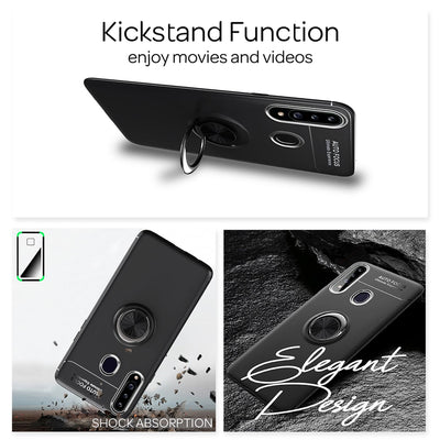 NALIA Ringhülle für Samsung Galaxy A20s – Ring-Ständer 360° & für Magnet-Halter – GRIP360 (Mattiertes Silikon Case) – Marke aus Berlin Schwarz NALIA Protective Hülle