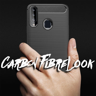 NALIA Design Case kompatibel mit Samsung Galaxy A20s Hülle, Carbon Look Stylische Handyhülle Stoßfeste Silikon Schutzhülle, Dünne Handy-Tasche Phone Cover Bumper Soft Skin TPU Etui Robust - Schwarz Default Title NALIA Protective Hülle