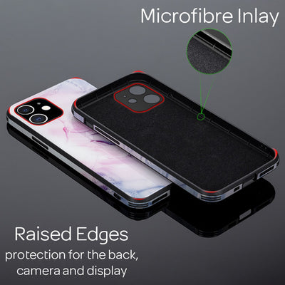 NALIA Hartglas Cover kompatibel mit iPhone 12 Mini Hülle, Marmor Design Hard-Case aus 9H Tempered Glass & Silikon Bumper, Robuste Handyhülle Phone Schutzhülle Handy-Tasche Pink Blau NALIA Protective Hülle