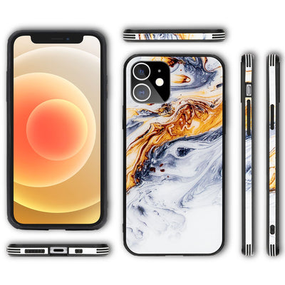 NALIA Hartglas Cover kompatibel mit iPhone 12 Mini Hülle, Marmor Design Hard-Case aus 9H Tempered Glass & Silikon Bumper, Robuste Handyhülle Phone Schutzhülle Handy-Tasche Gold Grau NALIA Protective Hülle