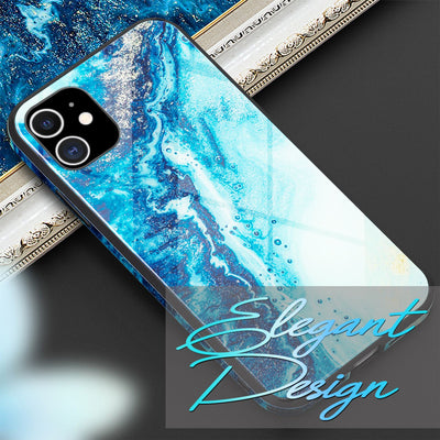NALIA Hartglas Cover kompatibel mit iPhone 12 Mini Hülle, Marmor Design Hard-Case aus 9H Tempered Glass & Silikon Bumper, Robuste Handyhülle Phone Schutzhülle Handy-Tasche Blau Türkis NALIA Protective Hülle