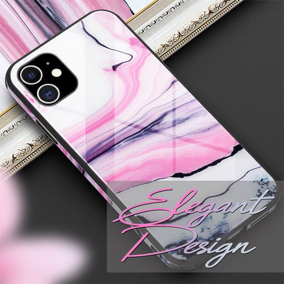 NALIA Hartglas Cover kompatibel mit iPhone 12 Mini Hülle, Marmor Design Hard-Case aus 9H Tempered Glass & Silikon Bumper, Robuste Handyhülle Phone Schutzhülle Handy-Tasche Pink Lila NALIA Protective Hülle