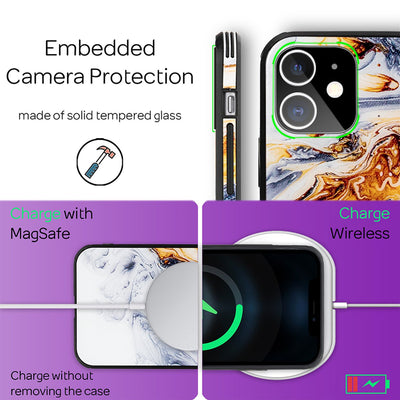 NALIA Hartglas Cover kompatibel mit iPhone 12 Mini Hülle, Marmor Design Hard-Case aus 9H Tempered Glass & Silikon Bumper, Robuste Handyhülle Phone Schutzhülle Handy-Tasche Gold Grau NALIA Protective Hülle