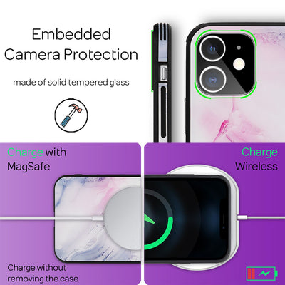 NALIA Hartglas Cover kompatibel mit iPhone 12 Mini Hülle, Marmor Design Hard-Case aus 9H Tempered Glass & Silikon Bumper, Robuste Handyhülle Phone Schutzhülle Handy-Tasche Pink Blau NALIA Protective Hülle