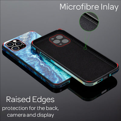 NALIA Marmor Glas Case für iPhone 12 Pro Max – Robustes 9H Echtglas – MARBELLE (Silikon Bumper & Grip) – Marke aus Berlin Blau Türkis NALIA Protective Hülle