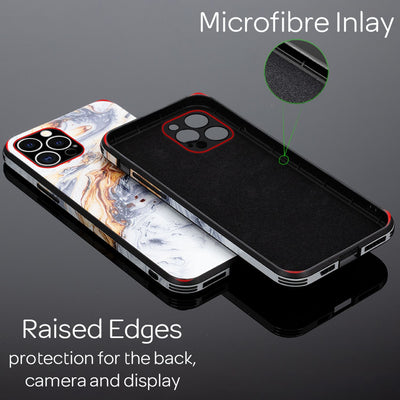NALIA Marmor Glas Case für iPhone 12 Pro Max – Robustes 9H Echtglas – MARBELLE (Silikon Bumper & Grip) – Marke aus Berlin Gold Grau NALIA Protective Hülle