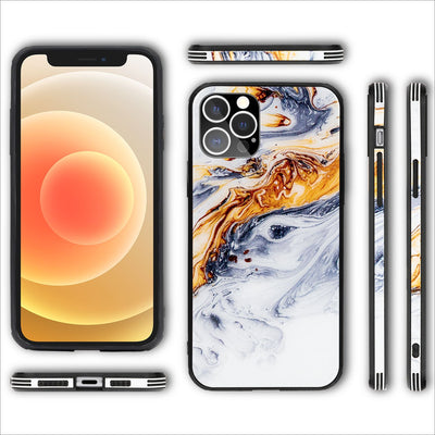 NALIA Marmor Glas Case für iPhone 12 Pro Max – Robustes 9H Echtglas – MARBELLE (Silikon Bumper & Grip) – Marke aus Berlin Gold Grau NALIA Protective Hülle