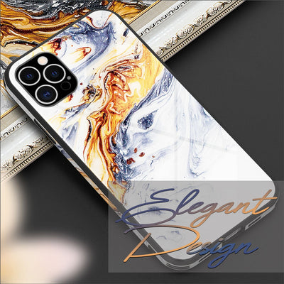 NALIA Marmor Glas Case für iPhone 12 Pro Max – Robustes 9H Echtglas – MARBELLE (Silikon Bumper & Grip) – Marke aus Berlin Gold Grau NALIA Protective Hülle