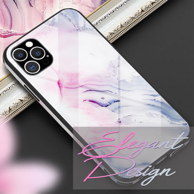 NALIA Marmor Glas Case für iPhone 12 Pro Max – Robustes 9H Echtglas – MARBELLE (Silikon Bumper & Grip) – Marke aus Berlin Pink Blau NALIA Protective Hülle