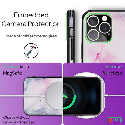 NALIA Marmor Glas Case für iPhone 12 Pro Max – Robustes 9H Echtglas – MARBELLE (Silikon Bumper & Grip) – Marke aus Berlin Pink Blau NALIA Protective Hülle