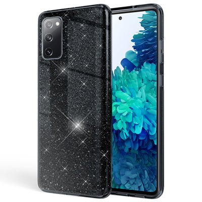 NALIA Glitzerhülle für Samsung Galaxy S20 FE – Funkelnder Glitzer-Look & Grip – SHINEPOP (Silikon Case) – Marke aus Berlin Schwarz NALIA Protective Hülle