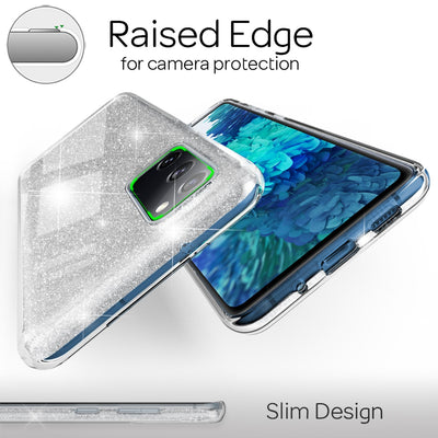 NALIA Glitzerhülle für Samsung Galaxy S20 FE – Funkelnder Glitzer-Look & Grip – SHINEPOP (Silikon Case) – Marke aus Berlin Silber NALIA Protective Hülle