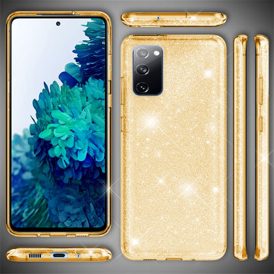 NALIA Glitzerhülle für Samsung Galaxy S20 FE – Funkelnder Glitzer-Look & Grip – SHINEPOP (Silikon Case) – Marke aus Berlin Gold NALIA Protective Hülle