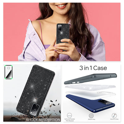 NALIA Glitzerhülle für Samsung Galaxy S20 FE – Funkelnder Glitzer-Look & Grip – SHINEPOP (Silikon Case) – Marke aus Berlin Schwarz NALIA Protective Hülle