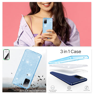 NALIA Glitzerhülle für Samsung Galaxy S20 FE – Funkelnder Glitzer-Look & Grip – SHINEPOP (Silikon Case) – Marke aus Berlin Blau NALIA Protective Hülle