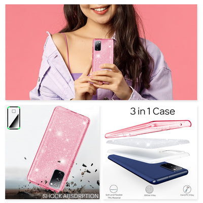 NALIA Glitzerhülle für Samsung Galaxy S20 FE – Funkelnder Glitzer-Look & Grip – SHINEPOP (Silikon Case) – Marke aus Berlin Pink NALIA Protective Hülle