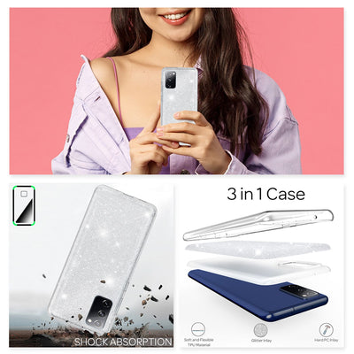 NALIA Glitzerhülle für Samsung Galaxy S20 FE – Funkelnder Glitzer-Look & Grip – SHINEPOP (Silikon Case) – Marke aus Berlin Silber NALIA Protective Hülle