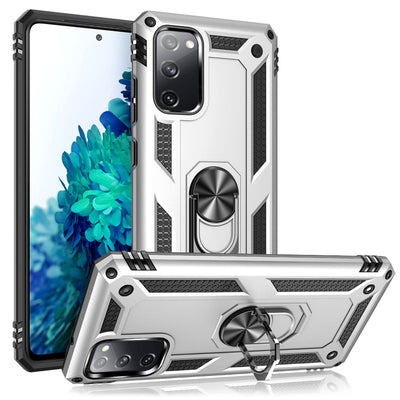 NALIA Panzerhülle für Samsung Galaxy S20 FE – Ring-Ständer 360° & Magnet-Halterung Kompatibel – RINGDEFEND (Stoßfestes Outdoor Case) – Marke aus Berlin Silber NALIA Protective Hülle