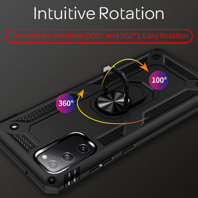 NALIA Panzerhülle für Samsung Galaxy S20 FE – Ring-Ständer 360° & Magnet-Halterung Kompatibel – RINGDEFEND (Stoßfestes Outdoor Case) – Marke aus Berlin Schwarz NALIA Protective Hülle