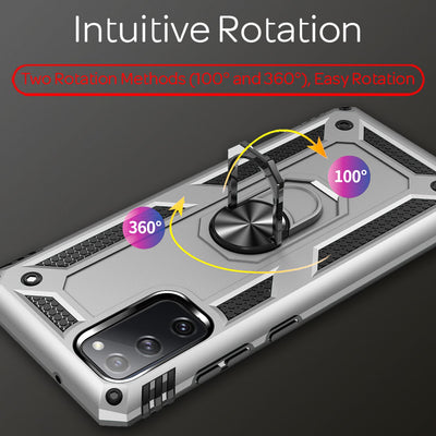 NALIA Panzerhülle für Samsung Galaxy S20 FE – Ring-Ständer 360° & Magnet-Halterung Kompatibel – RINGDEFEND (Stoßfestes Outdoor Case) – Marke aus Berlin Silber NALIA Protective Hülle