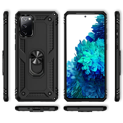 NALIA Panzerhülle für Samsung Galaxy S20 FE – Ring-Ständer 360° & Magnet-Halterung Kompatibel – RINGDEFEND (Stoßfestes Outdoor Case) – Marke aus Berlin Schwarz NALIA Protective Hülle