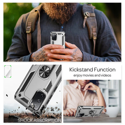 NALIA Panzerhülle für Samsung Galaxy S20 FE – Ring-Ständer 360° & Magnet-Halterung Kompatibel – RINGDEFEND (Stoßfestes Outdoor Case) – Marke aus Berlin Silber NALIA Protective Hülle