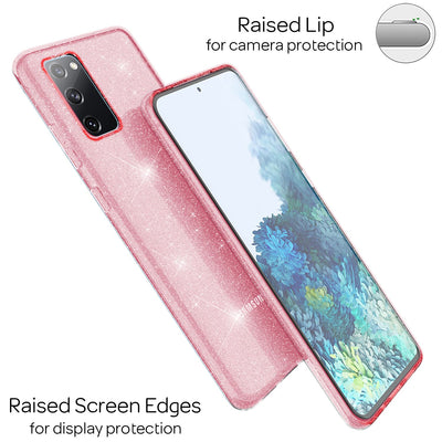 NALIA Glitzerhülle für Samsung Galaxy S20 FE – Funkelndes Silikon Case – DAZZLIN (Transparent & Stoßfest) – Marke aus Berlin Pink NALIA Transparente Hülle