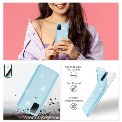 NALIA Glitzerhülle für Samsung Galaxy S20 FE – Funkelndes Silikon Case – DAZZLIN (Transparent & Stoßfest) – Marke aus Berlin Blau NALIA Transparente Hülle