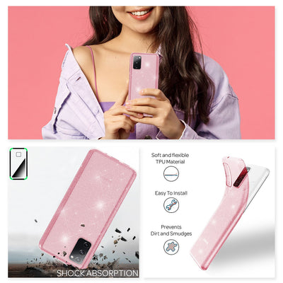 NALIA Glitzerhülle für Samsung Galaxy S20 FE – Funkelndes Silikon Case – DAZZLIN (Transparent & Stoßfest) – Marke aus Berlin Pink NALIA Transparente Hülle