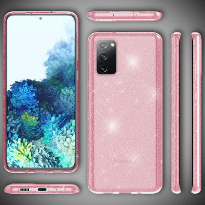 NALIA Glitzerhülle für Samsung Galaxy S20 FE – Funkelndes Silikon Case – DAZZLIN (Transparent & Stoßfest) – Marke aus Berlin Pink NALIA Transparente Hülle