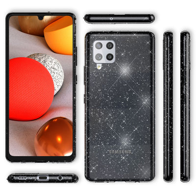 NALIA Glitzerhülle für Samsung Galaxy A42 5G – Funkelndes Silikon Case – DAZZLIN (Transparent & Stoßfest) – Marke aus Berlin Schwarz NALIA Transparente Hülle