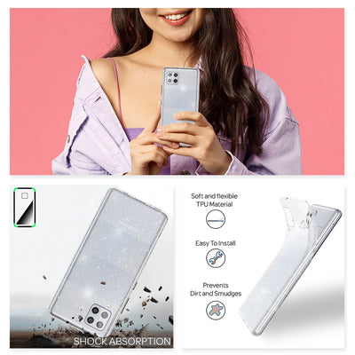 NALIA Glitzerhülle für Samsung Galaxy A42 5G – Funkelndes Silikon Case – DAZZLIN (Transparent & Stoßfest) – Marke aus Berlin Transparent NALIA Transparente Hülle