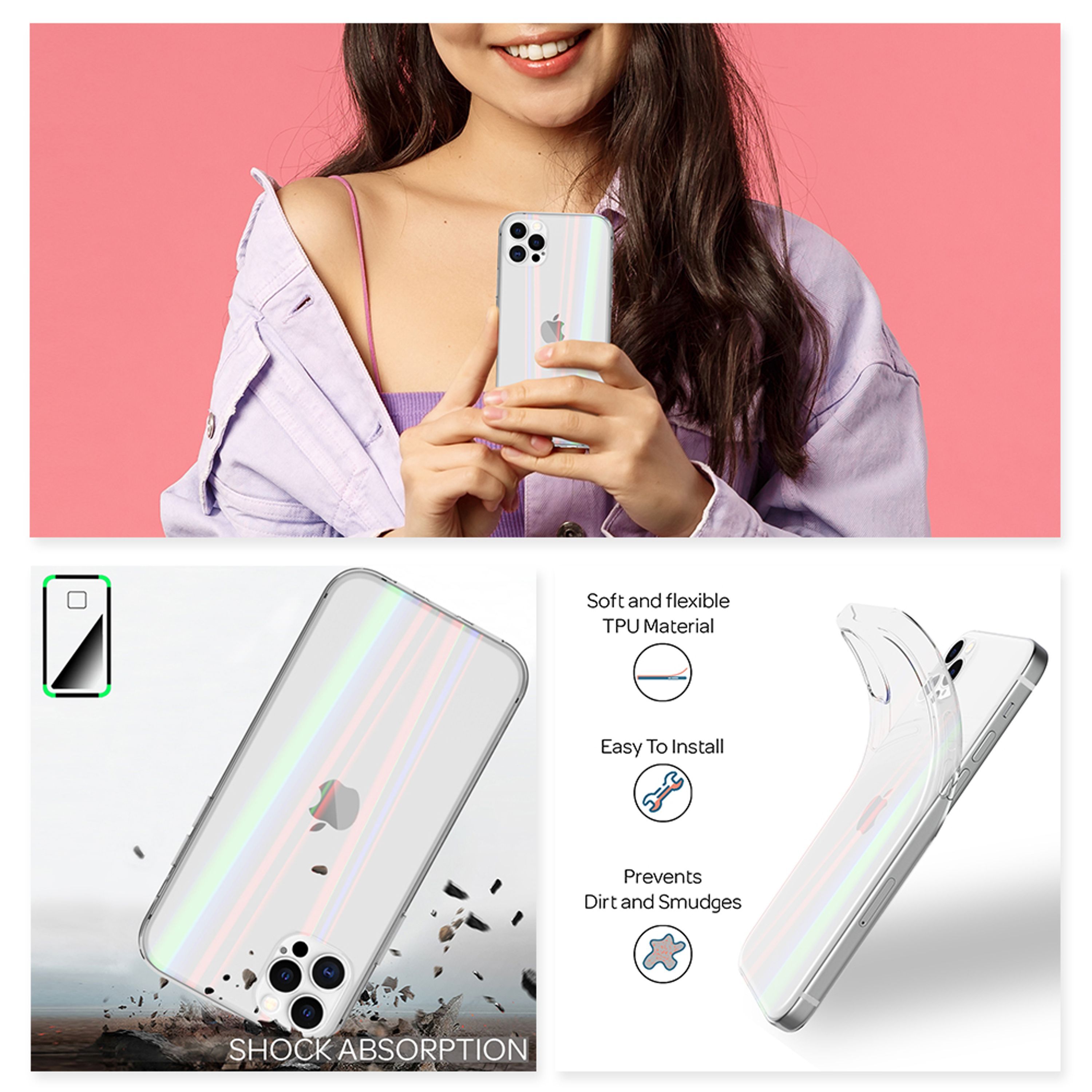 NALIA Klare Regenbogen Hülle für iPhone 12 Pro Max, Rainbow Case Schutz Cover Default Title NALIA