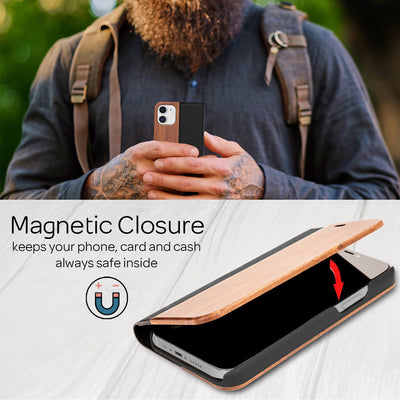 NALIA Echt-Holz Flipcase kompatibel mit iPhone 12 Mini Hülle, Premium Wood Etui Handyhülle mit Klappe, Handy-Tasche Phone Case Cover Schutzhülle Flipcover Klapphülle, Rundum Schutz Bumper - Walnuss Default Title NALIA Protective Hülle