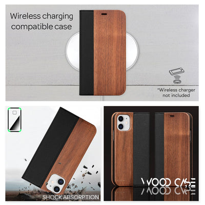 NALIA Echt-Holz Flipcase kompatibel mit iPhone 12 Mini Hülle, Premium Wood Etui Handyhülle mit Klappe, Handy-Tasche Phone Case Cover Schutzhülle Flipcover Klapphülle, Rundum Schutz Bumper - Walnuss Default Title NALIA Protective Hülle