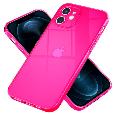 NALIA Neon Silikonhülle für iPhone 12 Mini – Knallige Signal-Farbe & Linsenschutz – VIBE (Transparentes Case) – Marke aus Berlin Pink NALIA Transparente Hülle
