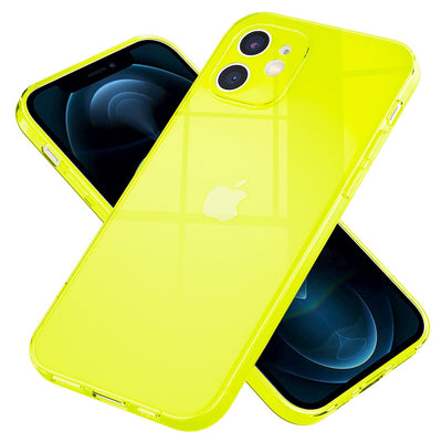 NALIA Neon Silikonhülle für iPhone 12 Mini – Knallige Signal-Farbe & Linsenschutz – VIBE (Transparentes Case) – Marke aus Berlin Gelb NALIA Transparente Hülle