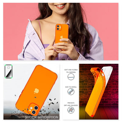 NALIA Neon Silikonhülle für iPhone 12 Mini – Knallige Signal-Farbe & Linsenschutz – VIBE (Transparentes Case) – Marke aus Berlin Orange NALIA Transparente Hülle
