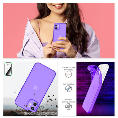 NALIA Neon Silikonhülle für iPhone 12 Mini – Knallige Signal-Farbe & Linsenschutz – VIBE (Transparentes Case) – Marke aus Berlin Lila NALIA Transparente Hülle