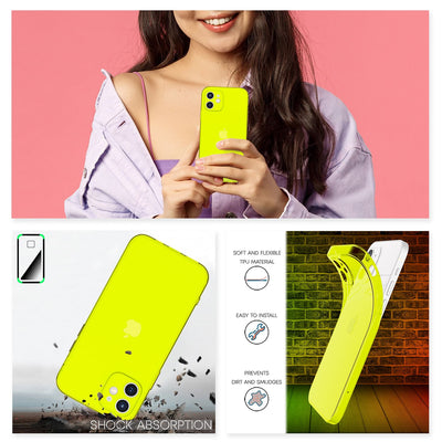 NALIA Neon Silikonhülle für iPhone 12 Mini – Knallige Signal-Farbe & Linsenschutz – VIBE (Transparentes Case) – Marke aus Berlin Gelb NALIA Transparente Hülle