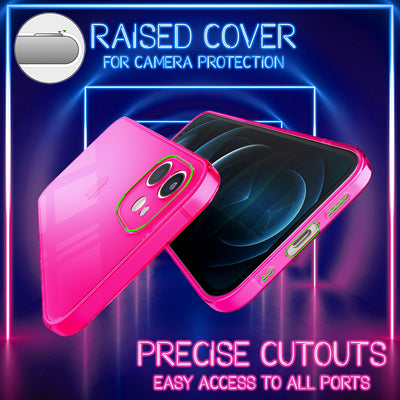 NALIA Neon Silikonhülle für iPhone 12 Mini – Knallige Signal-Farbe & Linsenschutz – VIBE (Transparentes Case) – Marke aus Berlin Pink NALIA Transparente Hülle